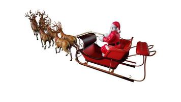 Santa Claus pronto per consegnare regali con slitta con renna. 3d rendere foto