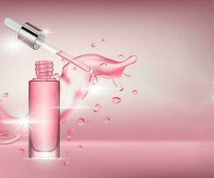 3d realistico siero cosmetico annuncio pubblicitario modificabile bandiera rosa rosso rosa colore sfondo foto