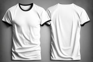 un' bianca maglietta con un' vuoto etichetta su esso con davanti e indietro Visualizza con generativo ai foto