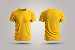 modello di un' vuoto reale giallo maglietta davanti e indietro isolato su bianca sfondo. foto
