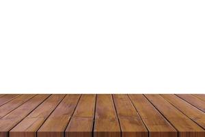 vuoto di legno tavolo superiore su isolato bianca, modello finto su per Schermo di Prodotto. foto