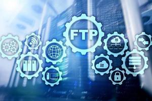 ftp. File Transfer Protocol. dati di trasferimento di rete al server sullo sfondo del supercomputer foto