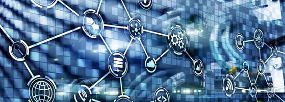 informazione e telecomunicazione tecnologia concetto. diagrammi con icone su server camera sfondi foto