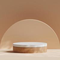 3d reso di circolare legna podio o piedistallo con beige terra tono colore per Prodotto Schermo foto