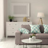 interno di un moderno soggiorno con divano e mobili in rendering 3d foto