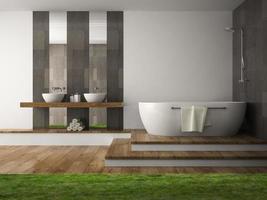 interno di un bagno con erba in rendering 3d