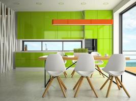 interior design moderno di una cucina in rendering 3d foto