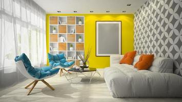 interior design moderno di una stanza in 3d'illustrazione