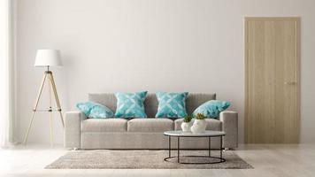 interno di un moderno soggiorno con divano e mobili in rendering 3d foto