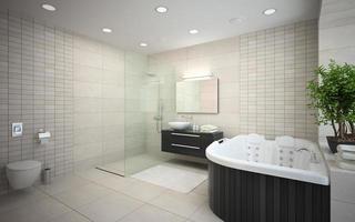 interno di un moderno bagno con vasca idromassaggio in rendering 3d foto