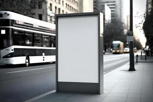 vuoto spazio annuncio pubblicitario asse, vuoto bianca cartello su ciglio della strada nel città gratuito foto