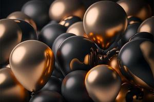 festivo sfondo con d'oro e nero brillante palloncini, 3d oro e nero Palloncino sfondo per saluto o celebrazione foto