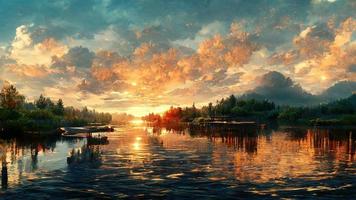 tramonto su il lago. astratto illustrazione arte foto