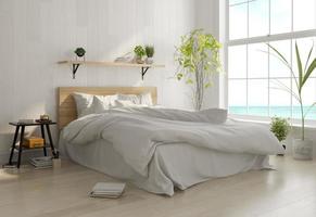 interior design di una camera da letto in stile scandinavo in rendering 3d foto