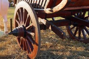 tailandese carrello è un antico veicolo di antico tailandese le persone. Là siamo Due ruote Usato di bufali o artificiale buoi per tiro. Usato per decorare come un' registrare punto nel il ricorrere, caffè negozio, ristorante. foto