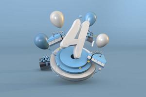 numero 4 un' blu compleanno celebrazione. 3d rendere foto