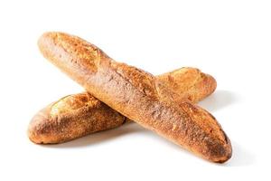 Due baguette isolato su bianca sfondo, casa fatto forno foto