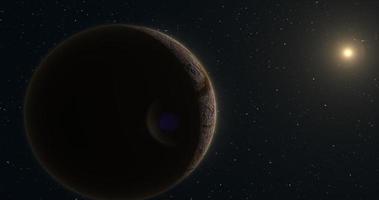 astratto spazio Filatura Marrone pianeta luminoso sfera il giro con un' strutturato sollievo pietra superficie nel spazio contro il sfondo di stelle foto
