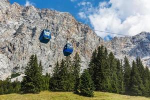 sciare sollevamento nel estate. cavo macchina. Visualizza a partire dal il montagna. bellissimo paesaggio. sciare traccia nel estate. funicolare. montagnoso terreno. foto