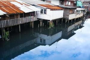 piccolo case, bassifondi vicino canal.old Comunità su sul fiume nel Tailandia. foto