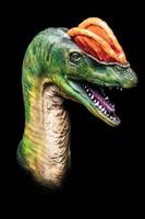 il testa di dilofosauro nel il buio , dinosauro su nero sfondo foto