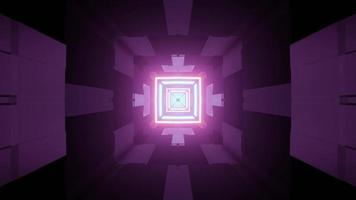 tunnel viola con luci al neon geometriche 3d'illustrazione
