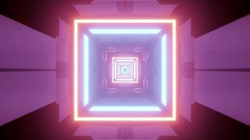 illuminazione a forma geometrica al neon brillante nell'illustrazione futuristica 3d del tunnel