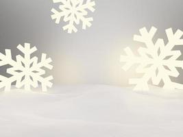 3d interpretazione di stagione o Natale studio tiro Prodotto Schermo sfondo con neve fiocco illuminazione per lusso o festivo prodotti. foto