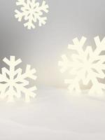 3d interpretazione di stagione o Natale studio tiro Prodotto Schermo sfondo con neve fiocco illuminazione per lusso o festivo prodotti. foto