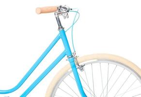 elegante Da donna blu bicicletta isolato su bianca foto