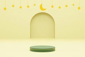 piattaforma con giallo sfondo stella, Ramadan kareem e islamico concetto. 3d illustrazione interpretazione foto