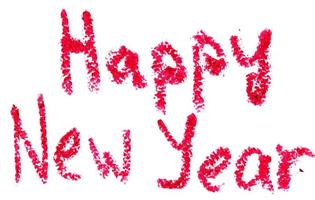 contento nuovo anno è scritto con rossetto. isolato su bianca foto