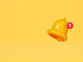 notifica campana icona 3d rendere - cartone animato illustrazione di semplice giallo campana per promemoria o Avviso concetto. foto