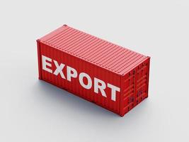 esportare, carico contenitore nel rosso con testo esportare. bianca sfondo. foto