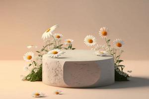 3d pietra podio per Prodotto Schermo In piedi con margherita fiori. foto