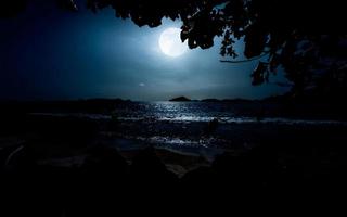 pieno Luna al di sopra di bellissimo oceano. spiaggia notte scena foto