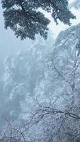 il bellissimo congelato montagne Visualizza coperto di il bianca neve e ghiaccio nel inverno foto