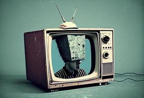 un' persona con il suo testa dentro un' televisione nel Vintage ▾ pop stile foto