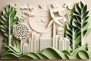 carta arte stile , carta tagliare di eco città design verde energia concetto e ambiente conservazione foto
