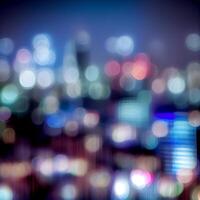 città notte paesaggio bokeh, sfocato illustrazione, urbano paesaggio a crepuscolo tempo - ai generato Immagine foto