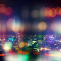 città notte paesaggio bokeh, sfocato illustrazione, urbano paesaggio a crepuscolo tempo - ai generato Immagine foto