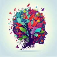 umano cervello albero con fiori e farfalle, concetto di se stesso cura, mente, idee, creatività - ai generato Immagine foto