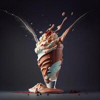 elegante bellissimo fruttato frappè, cioccolato far cadere spruzzi - ai generato Immagine foto