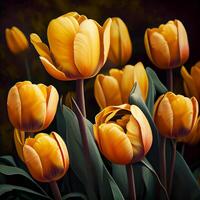 tulipano, bellissimo giallo tulipano mazzo, bellissimo tulipani, primavera fioritura - ai generato Immagine foto