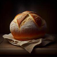 fatti in casa fresco lievito pane, buio sfondo - ai generato Immagine foto