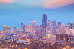 skyline del centro di chicago al tramonto, illinois foto