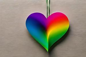 arcobaleno colorato carta tagliare su nel il amore cuore forma. carta arte arcobaleno cuore sfondo con 3d effetto, cuore forma nel vivace colori, vettore illustrazione. foto