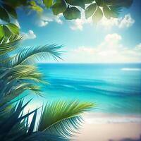 sabbioso tropicale spiaggia, sfocato bokeh sfondo - ai generato Immagine foto