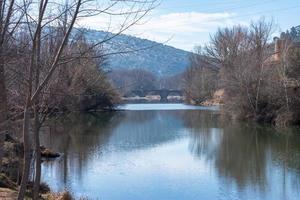 duero fiume nel il città di soria nel Spagna con un' pietra ponte nel il sfondo foto