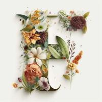 lettera f contenente fiori su un' bianca sfondo foto